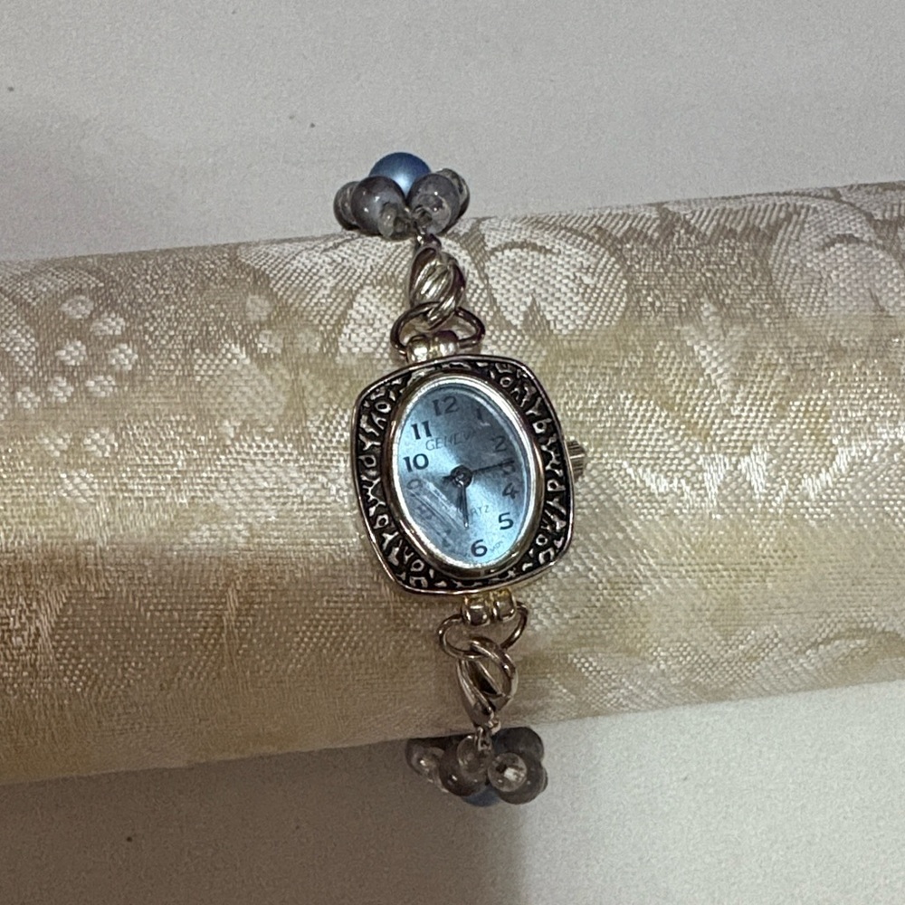Silver and Blue Beaded Watch
